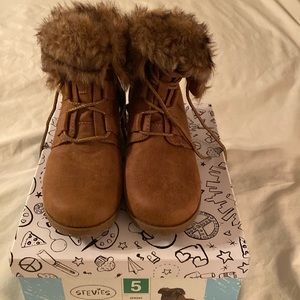 NWT Stevie’s #Frost tan suede boots with fur tops.  Size 5 big girls.